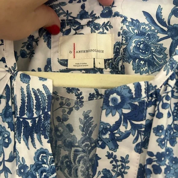 Anthropologie Blue and White Flutter Sleeve Sundress - Picture 5 of 6
